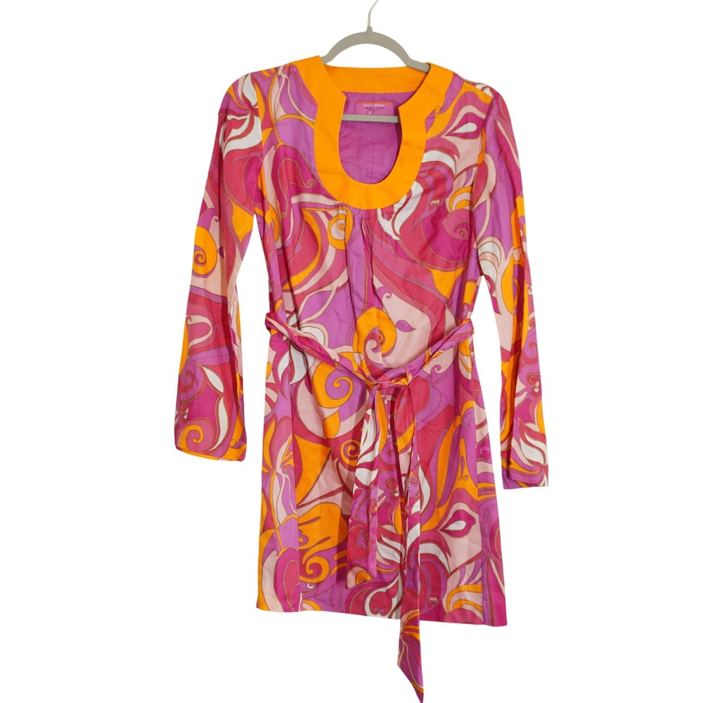 Banana Republic X Trina Turk Pink Orange Retro Psychedelic Swirl Cotton Silk